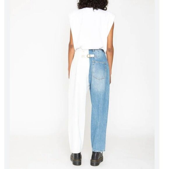 Free People x Sandrine Rose Wide Leg Color Block Retro Jeans in Milky Way - Picture 13 of 14